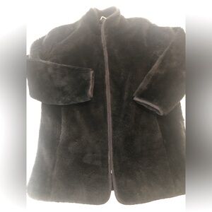 J.crew faux fur fleece coat black EUC 853